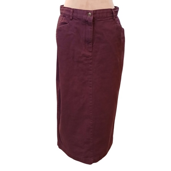 Christopher & Banks Dresses & Skirts - Christopher & Banks Purple Cotton Twill Midi Skirt Womens 10 Plum Straight Vent